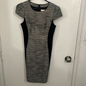 Structured Black, White, and Silver Tweed Dress
